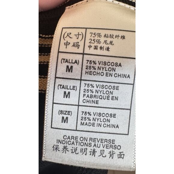 Leon Max Limited Edition Black & Tan Striped Asymmetric Hem Shift Dress Medium - Picture 6 of 8